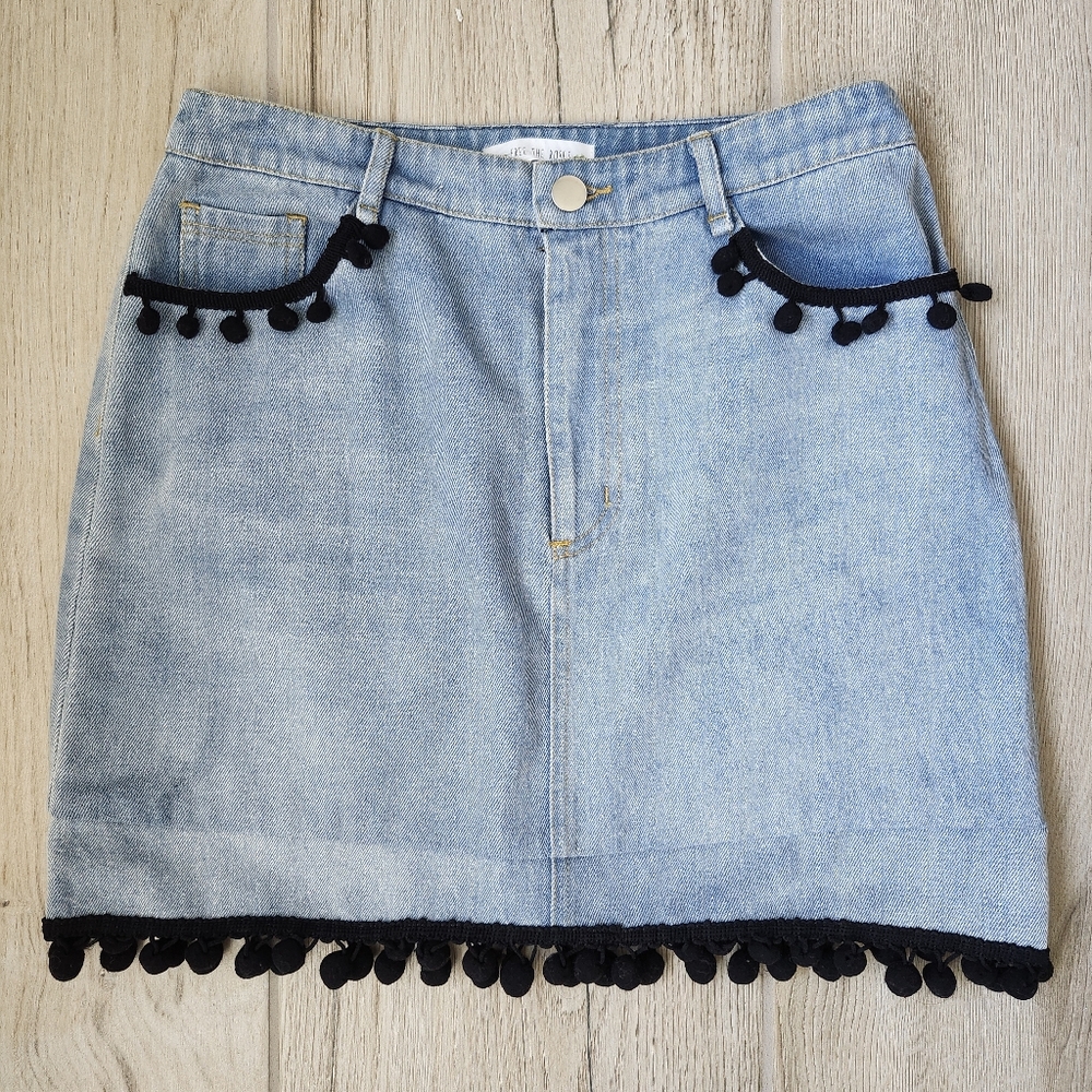 Free the Roses Light Blue Denim Mini Skirt